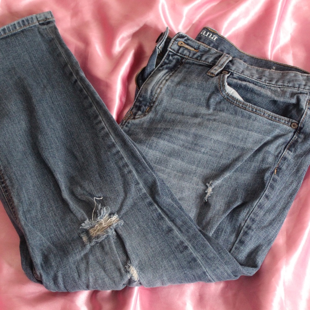 Blue Denim Distressed Boyfriend Jeans